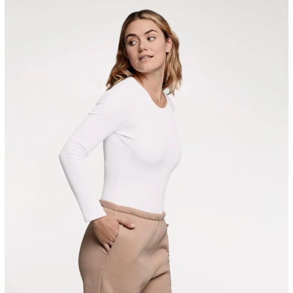 NEW White Plus Sz 3X Soft Stretchy Ribbed Long Sleeve Bodysuit FOR LUV OF DENIM - Picture 1 of 5